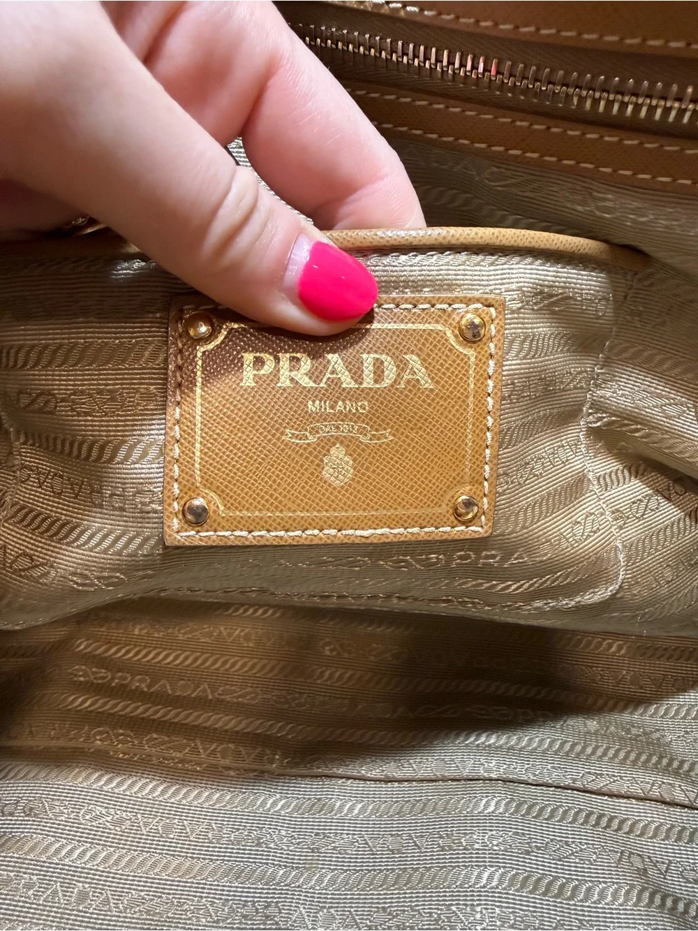 Prada Beige Canvas with Brown Saffiano Trim Tote